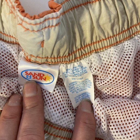 Sand & Sun Mens Large Orange Bermuda Swim Trunks Drawstring Pockets - Picture 2 of 9